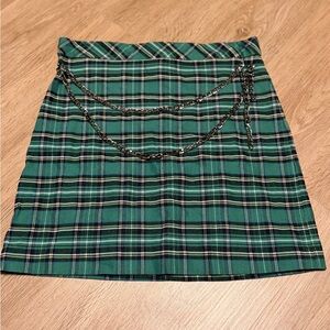 Zara Green Plaid Skirt with Chain Detail